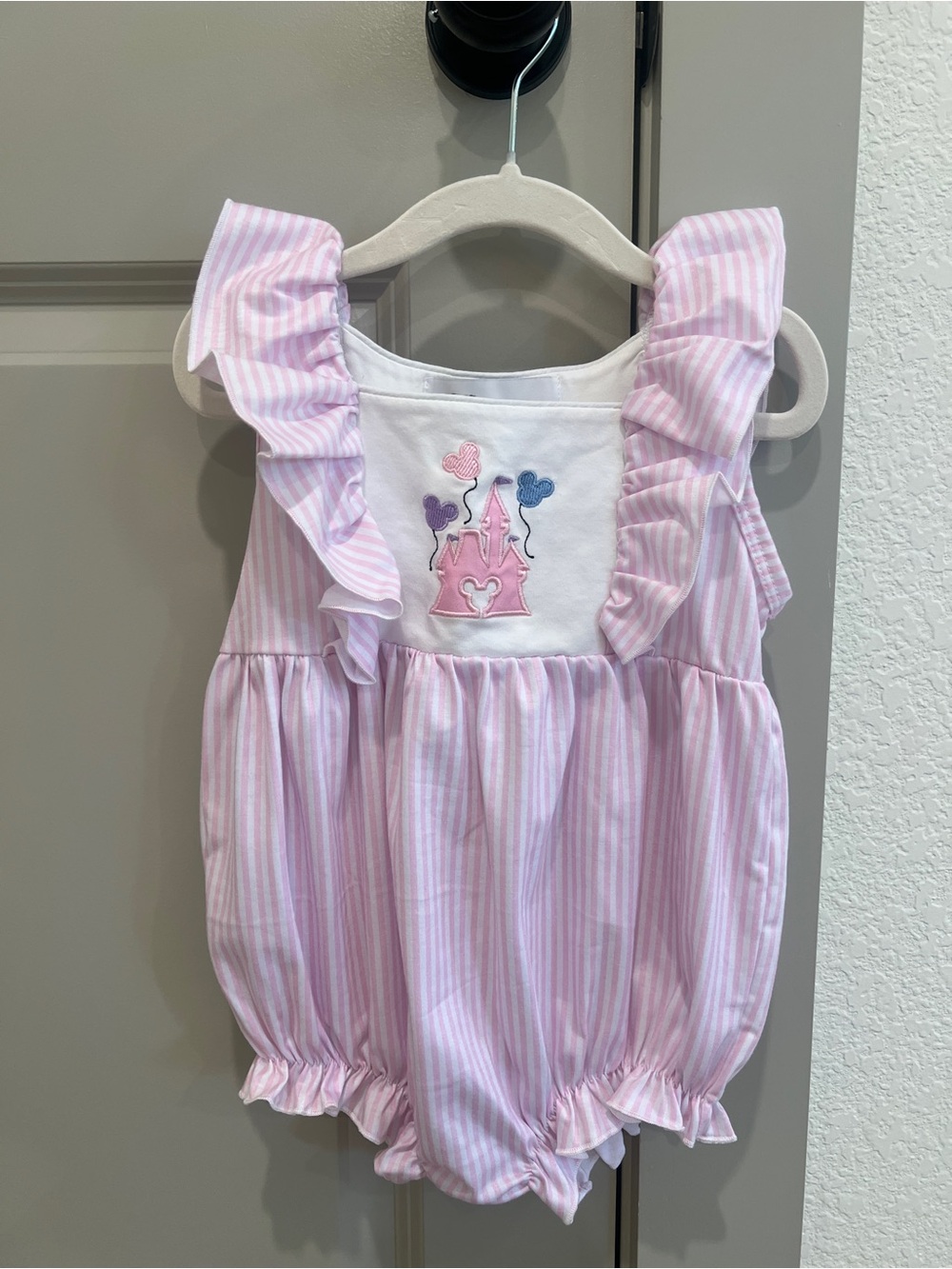 Savannah Pink and White Striped Ruffle Romper